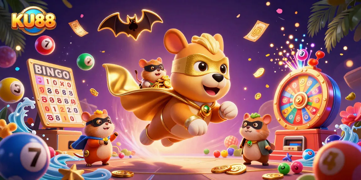 Engage with KU88's thrilling casino adventure as the superhero dog and hamster bring excitement with vibrant gaming elements.