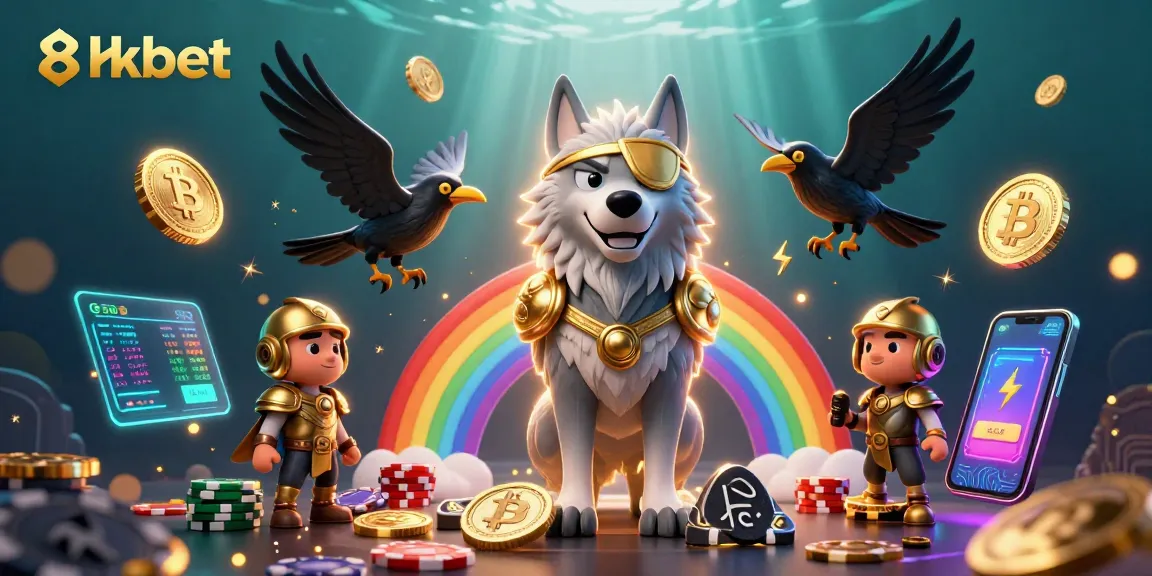 Engage with 8xbet in an immersive 3D casino scene featuring Odin, the wolf, and symbols of luck.