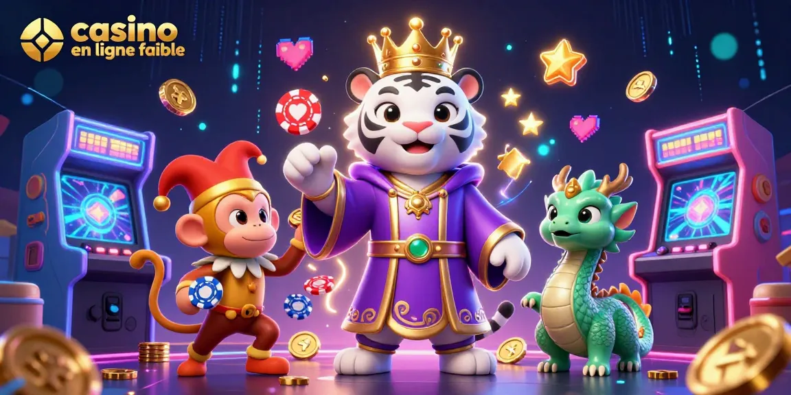 Découvrez le royaume de confiance du casino en ligne fiable avec des personnages ludiques au milieu d'une scène de jeu vibrante.