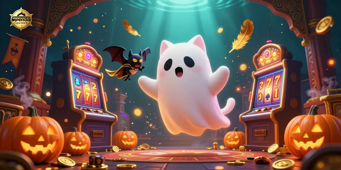 Engage in the ultimate games at open88 as ghostly characters navigate a vibrant casino scene.