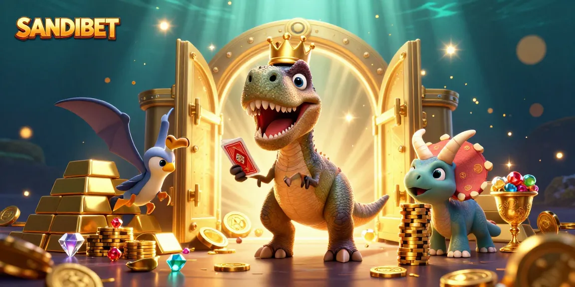 SANDIBET elevates gameplay with a dynamic 3D casino scene featuring vibrant characters in rich detail.