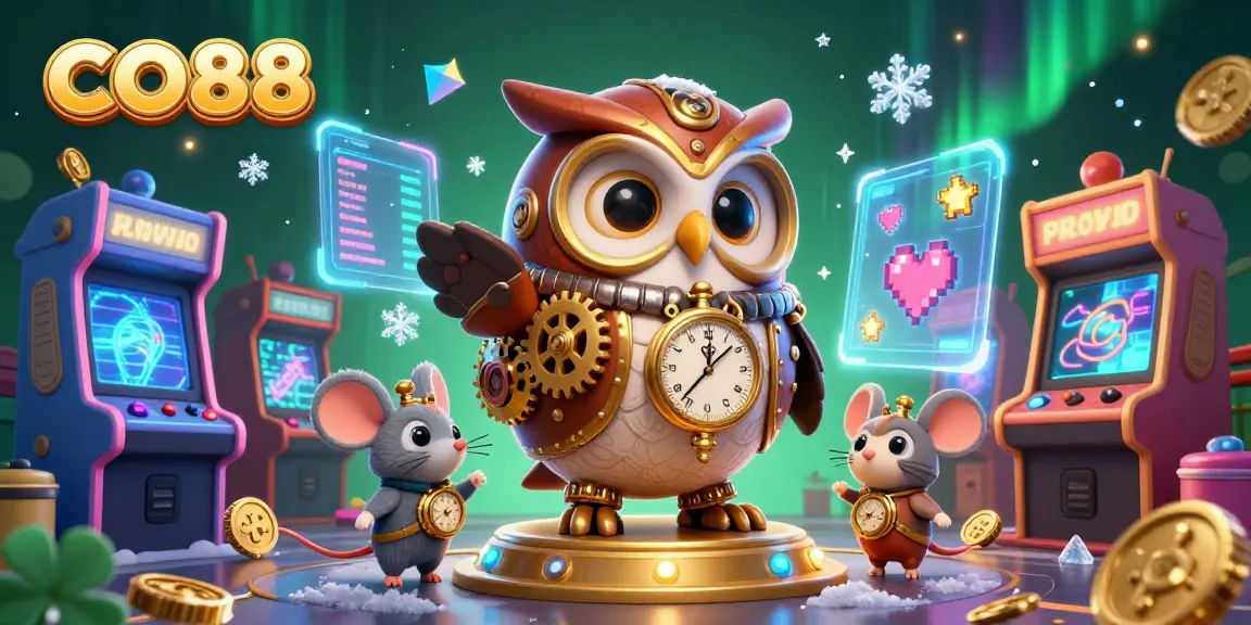 Experience the excitement of CO88 as the time-traveling owl immerses you in a vibrant casino adventure.