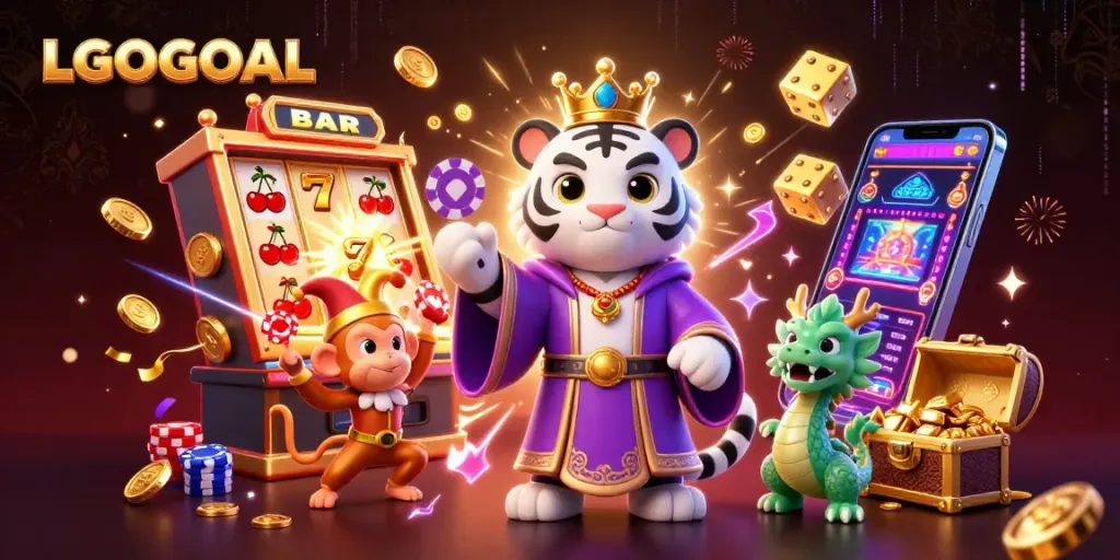 Engage in LGOGOAL gaming strategies with a vibrant, jubilant casino scene showcasing diverse elements.