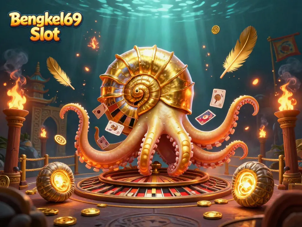 Experience thrilling action with the Bengkel69 Slot, featuring vibrant casino elements and a giant nautilus roulette.