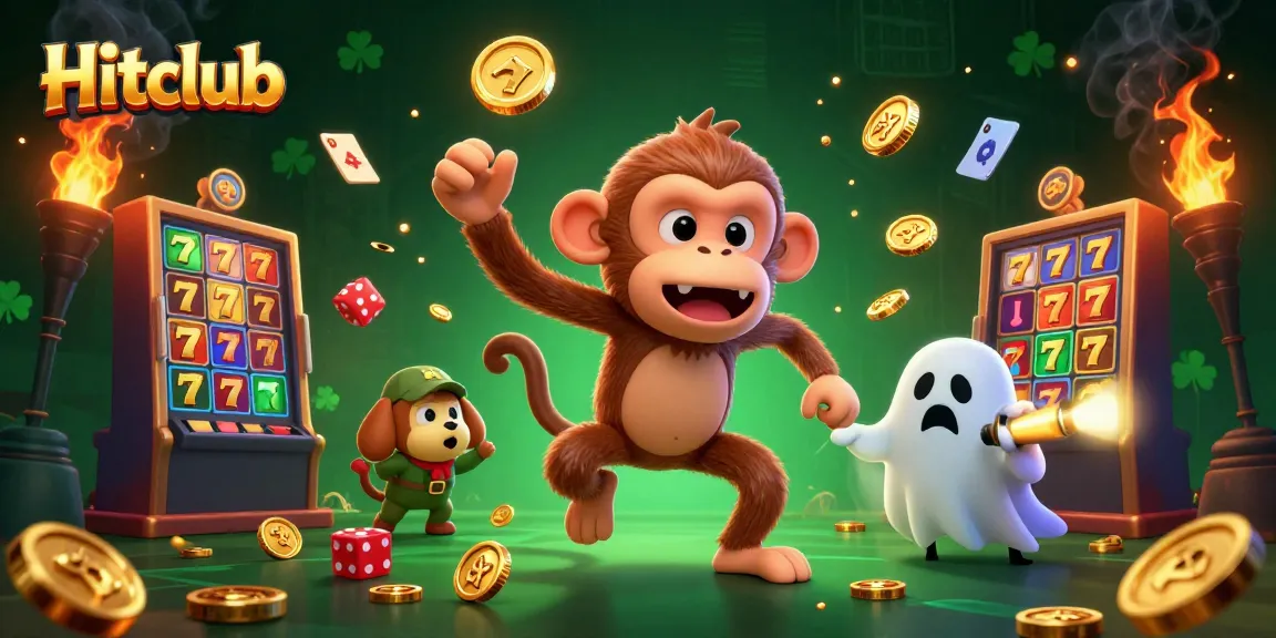 Experience thrilling gaming action at Hitclub with a poltergeist monkey and ghost-hunter puppy in a bustling casino setting.
