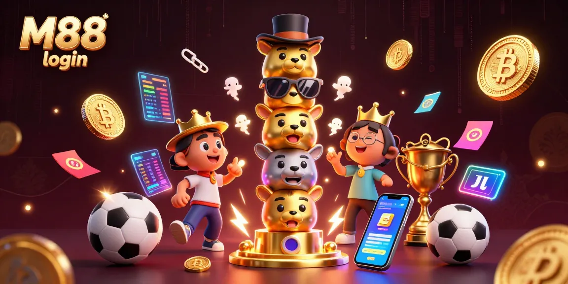 M88 login to your favorite sports betting site featuring a vibrant golden totem and digital gaming elements.