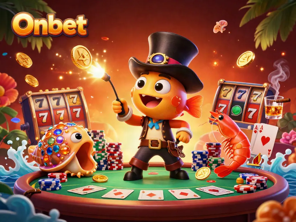 Experience thrilling wins with Onbet at this vibrant casino scene featuring lively characters and captivating game elements.