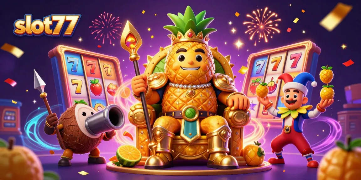 Experience slot77 excitement with our vibrant casino scene featuring engaging characters and festive elements.