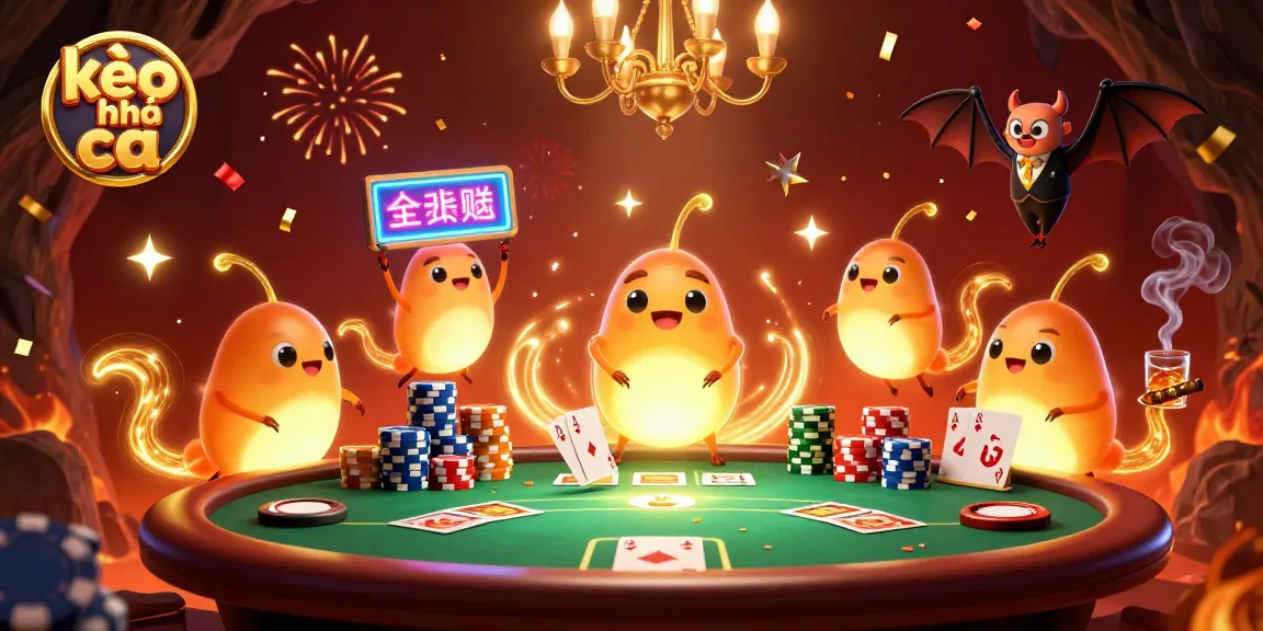 Engage in kèo nhà cái action within a lively illuminated casino scene featuring glowworms and a bat dealer.