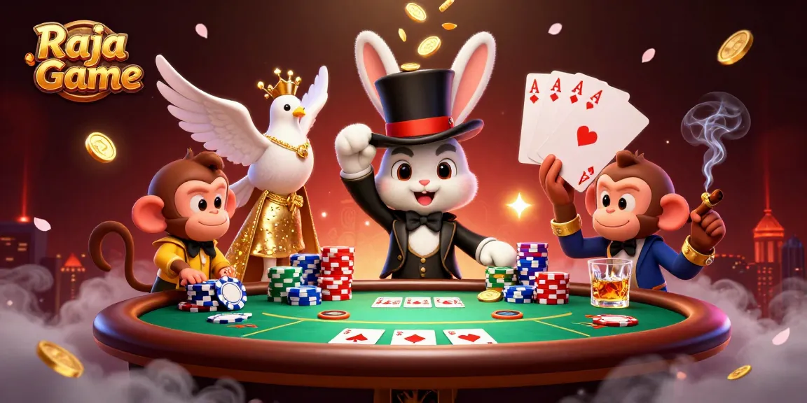 Experience thrilling gameplay on Raja Game with our vibrant 3D illustration capturing casino excitement.