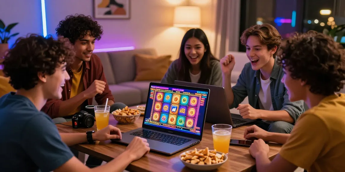 Slot gacor hari ini dengan sekelompok teman bermain bersama di ruang tamu yang nyaman