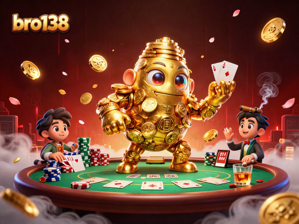 Join the lively scene at bro138, showcasing a dynamic poker night with vibrant 3D elements.