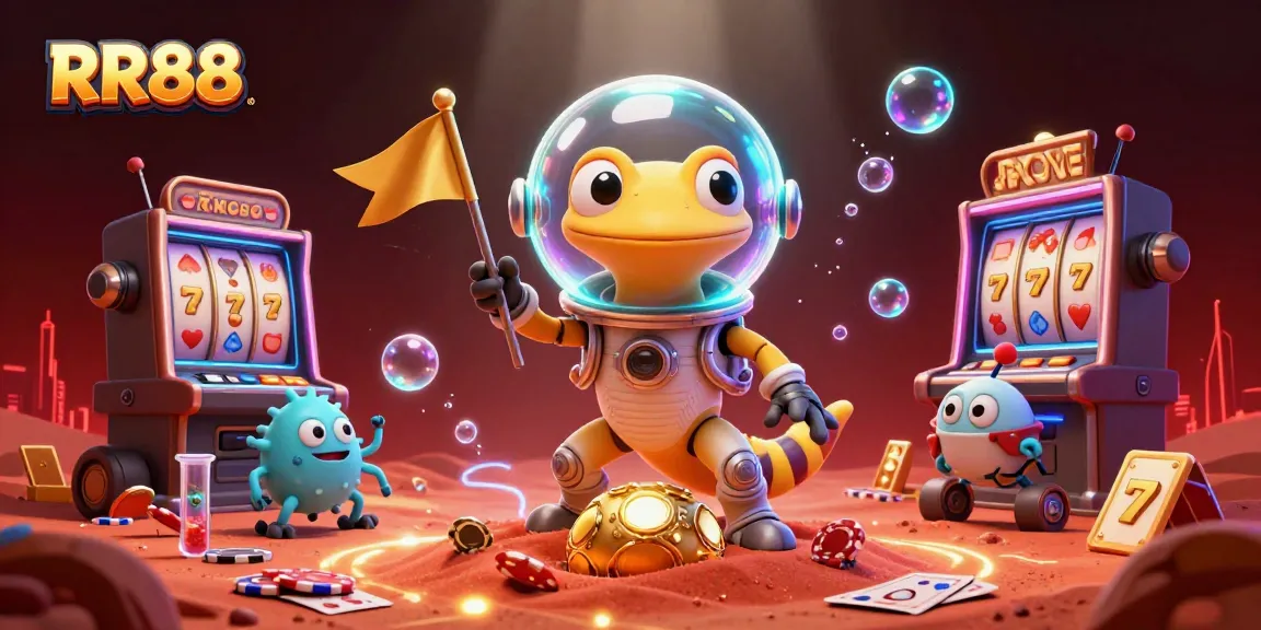 RR88 casino scene with a Martian gecko and rich gambling elements creating an exciting atmosphere.
