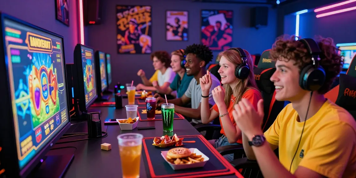 Komunitas pecinta slot yang bersemangat bermain di https://honda555.net/ di lounge gaming yang cerah.