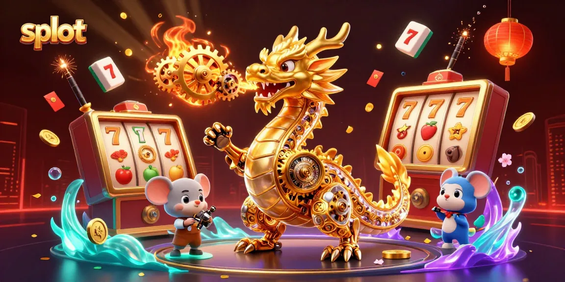 Spin slot reels with golden dragon and festive elements in this vibrant casino scene.