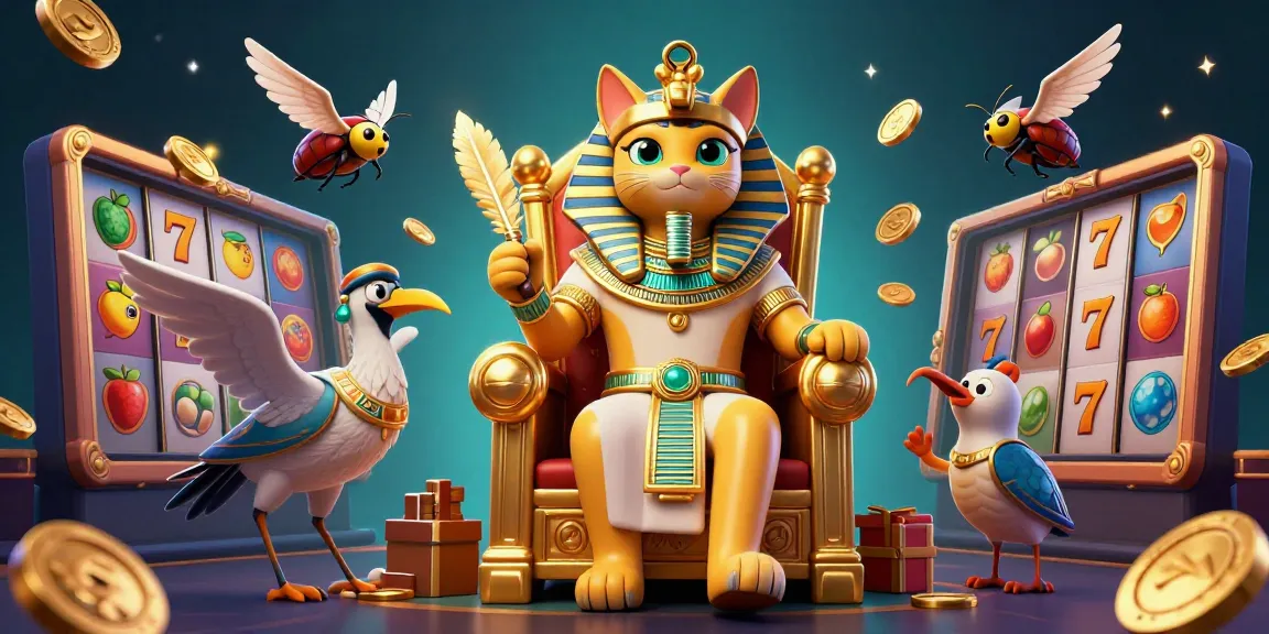 Experience sc88 excitement with a vibrant 3D illustration of slots, golden coins, and a pharaoh cat in action.