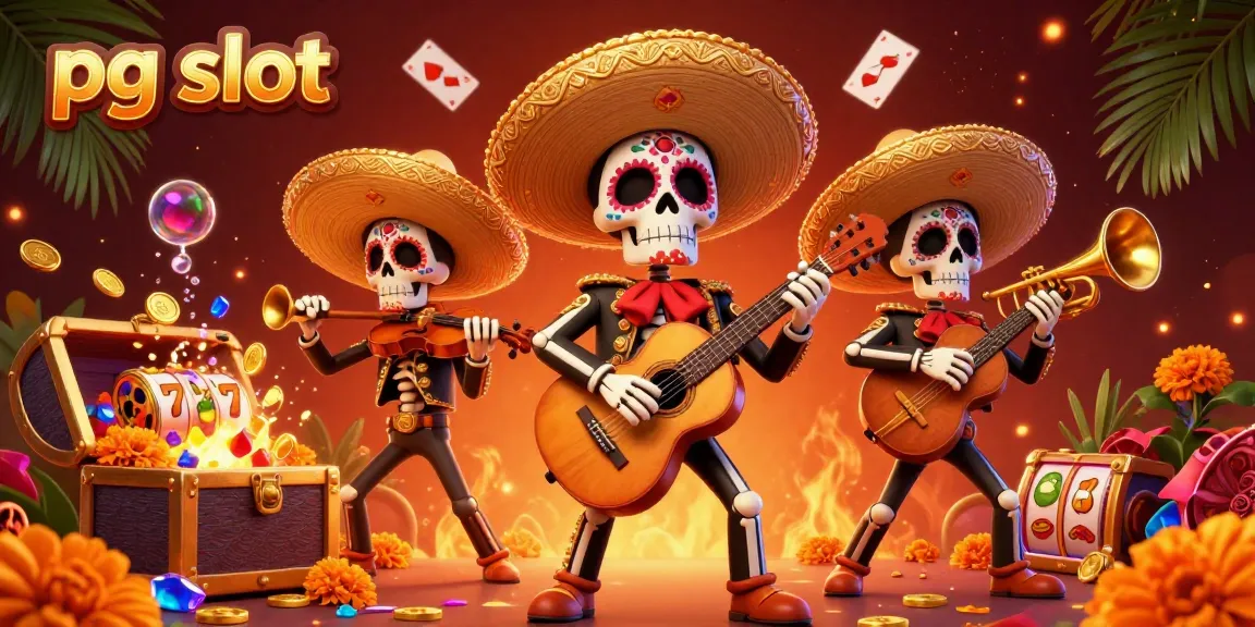 Watch exciting gameplay of pg slot with vibrant mariachis, slot reels, and dynamic treasure effects.