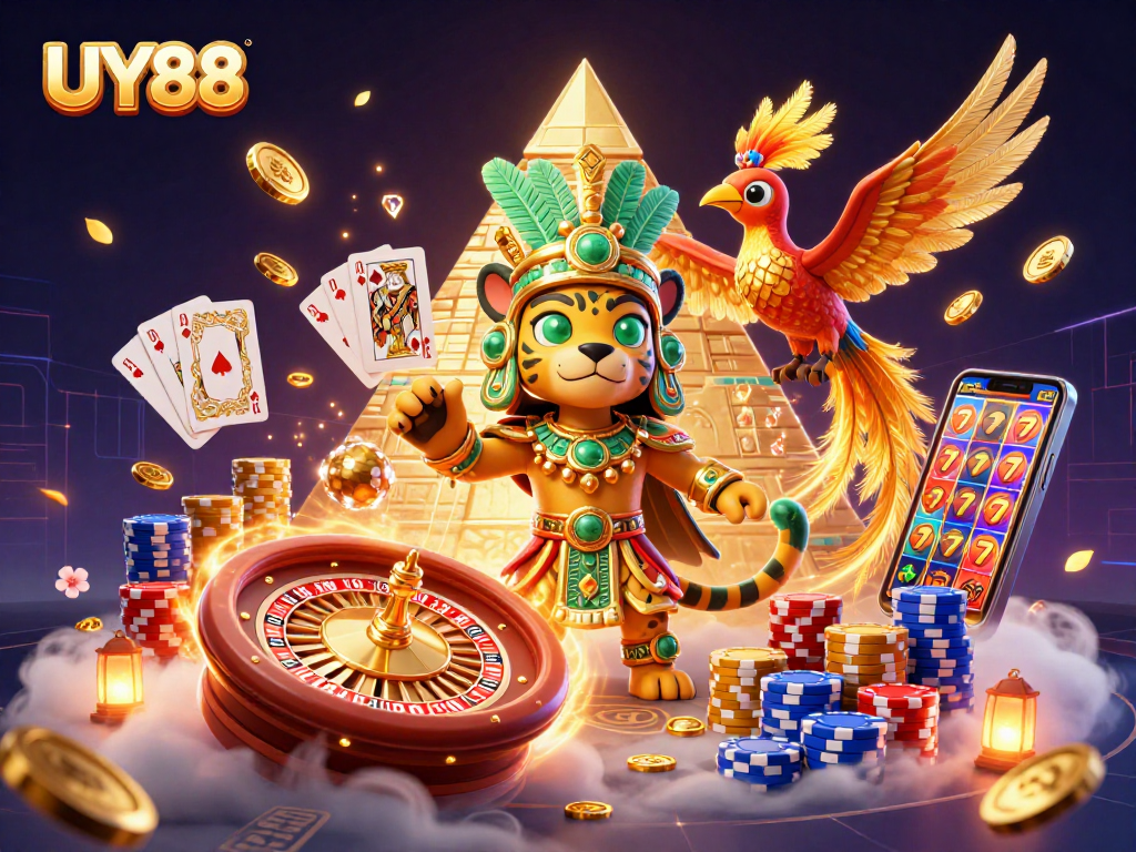 Experience UY88 thrills with our dynamic 3D representation of a vibrant casino scene.