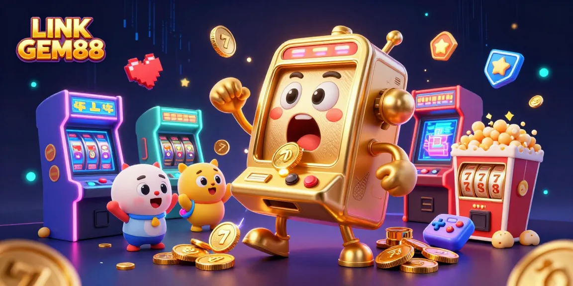 Experience excitement with LINK GEM88 as lively slot machines hit jackpots in a vibrant casino scene.