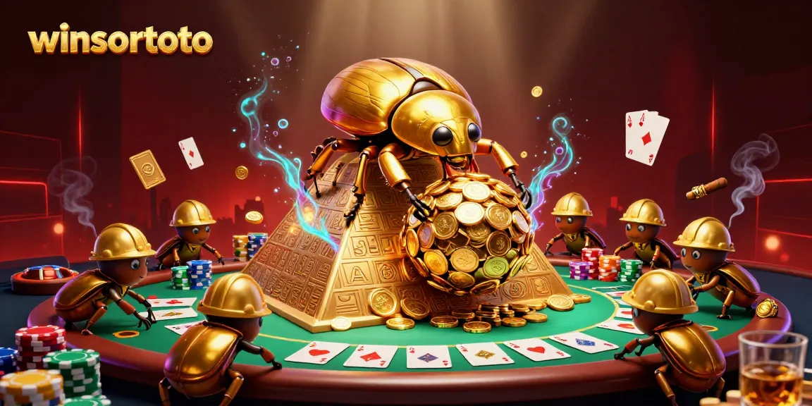 Experience winsortoto with a stunning scene of beetles and casino elements in rich detail.