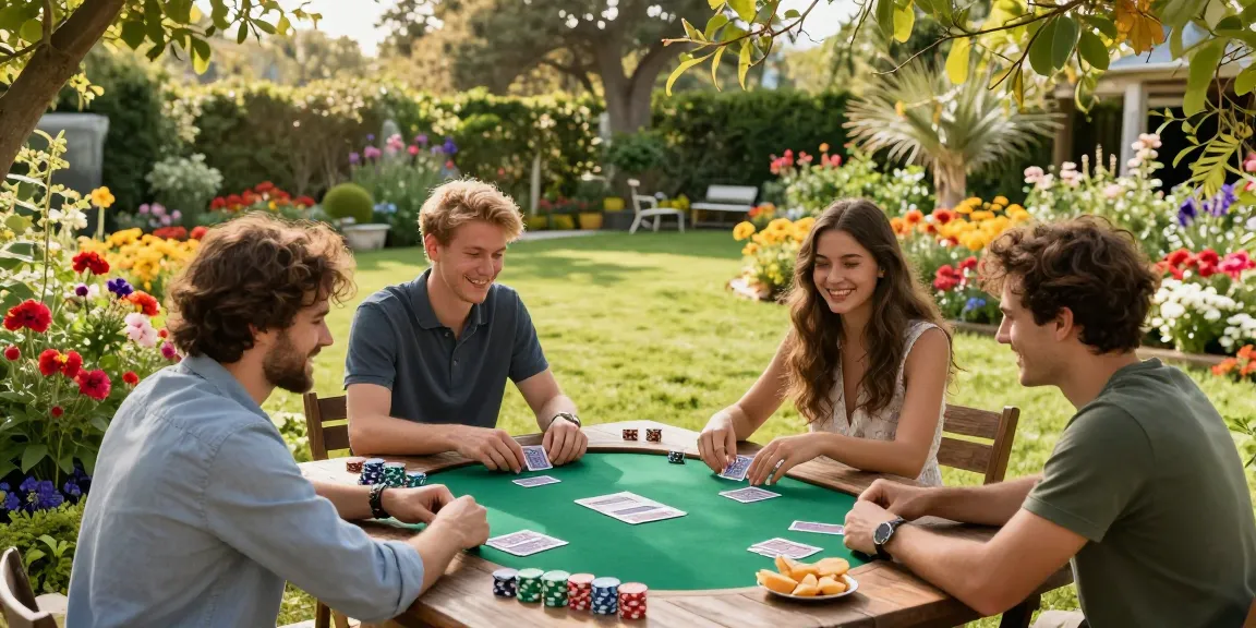 Group of friends playing poker outdoors at scoarch.org.uk, highlighting casual gaming in nature.