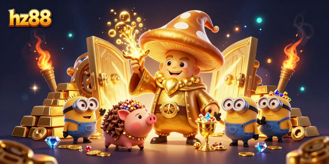 Experience thrilling gameplay with hz88 as the golden mushroom wizard and truffle pig uncover treasure.