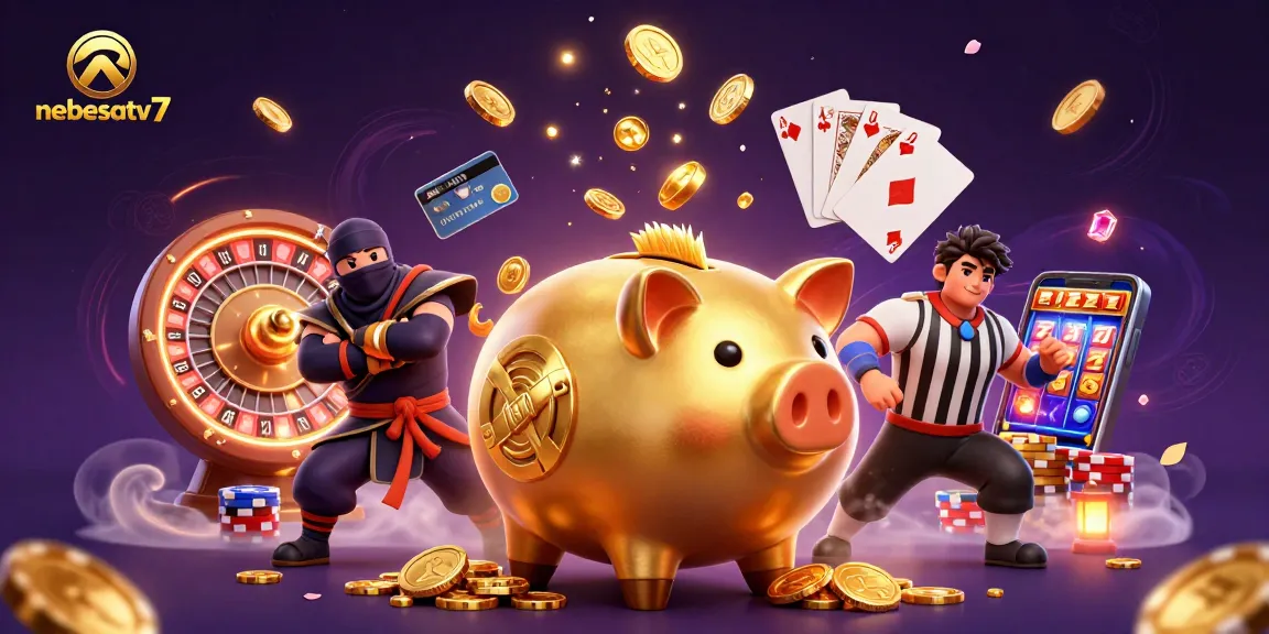 Experience gambling fun with nebesatv7's thrilling games and exciting jackpots in action-packed illustration.