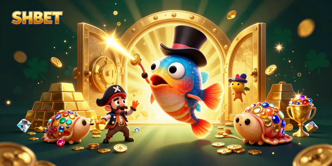 Experience the thrill of winning with SHBET's vibrant casino illustration featuring treasure and lucky charms.