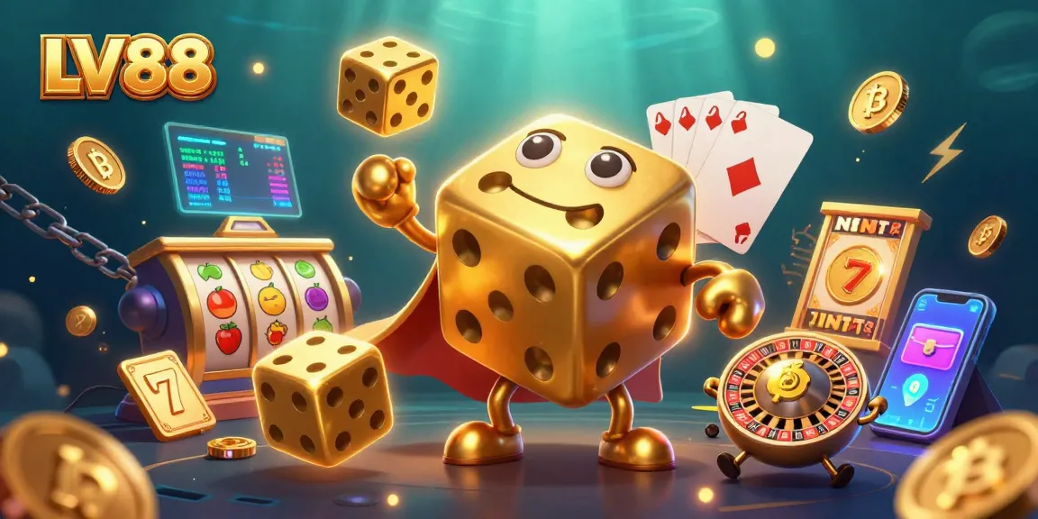 Engage with LV88's thrilling slot games, featuring golden dice, crypto elements, and jackpot excitement.