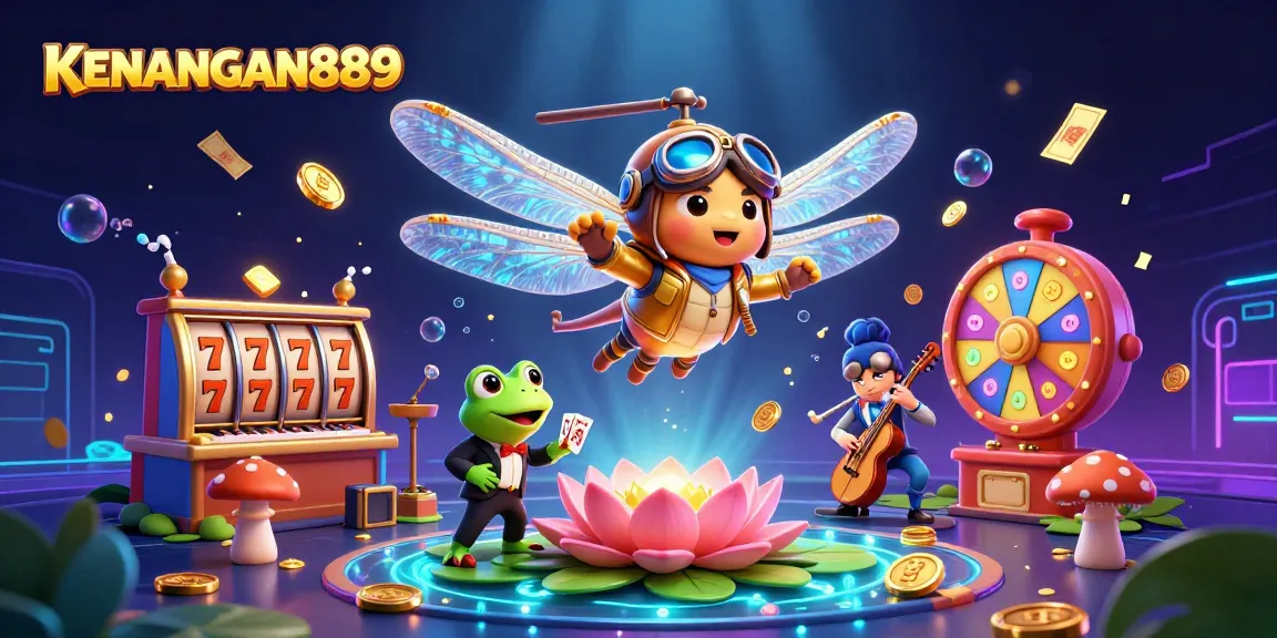 Join the excitement with KENANGAN889 as vibrant slot reels and lucky symbols create a thrilling casino scene.