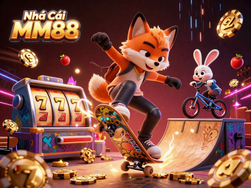 Bet excitingly at Nhà Cái MM88 with colorful slot reels and vibrant casino-themed elements.
