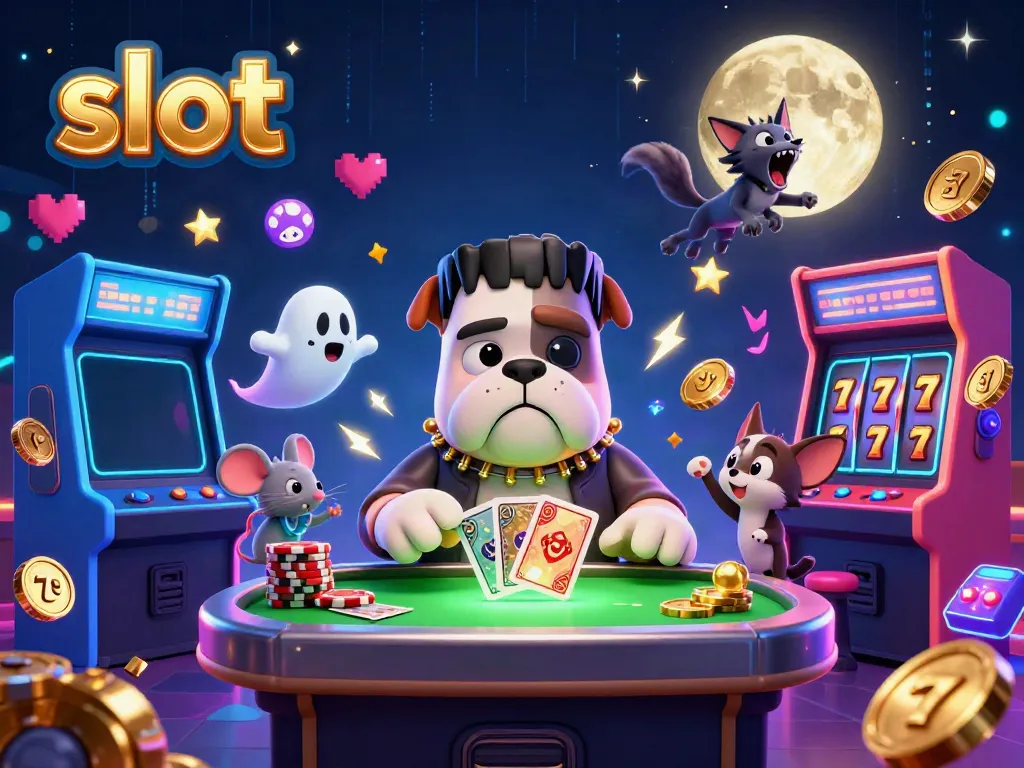 Engage with slot games featuring vibrant characters and exciting casino elements in a thrilling 3D illustration.