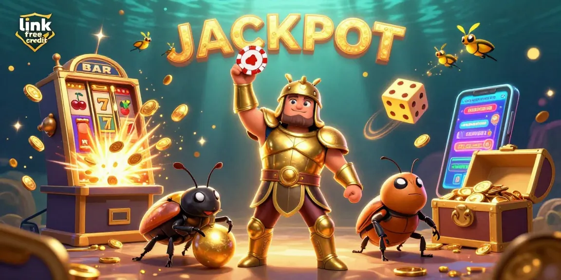 Winning with link free credit: A vibrant 3D casino scene capturing excitement and opportunity