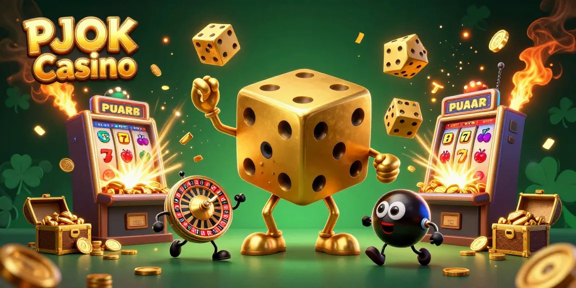 Experience winning action at PJOK Casino with massive wins and vibrant game elements soaring above.