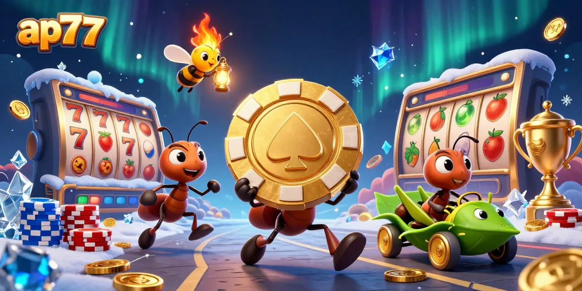 Join the action with ap777's exciting heist featuring ants, golden chips, and vibrant casino elements.