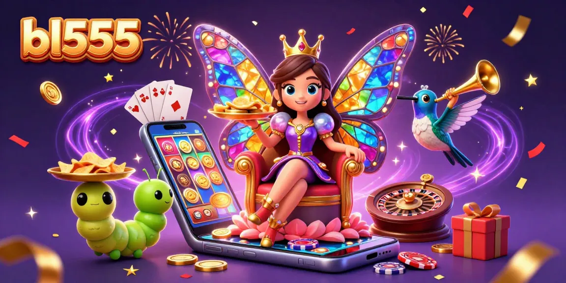 Spin to win at bl555, a vivid illustration of casino elements and characters celebrating victory.
