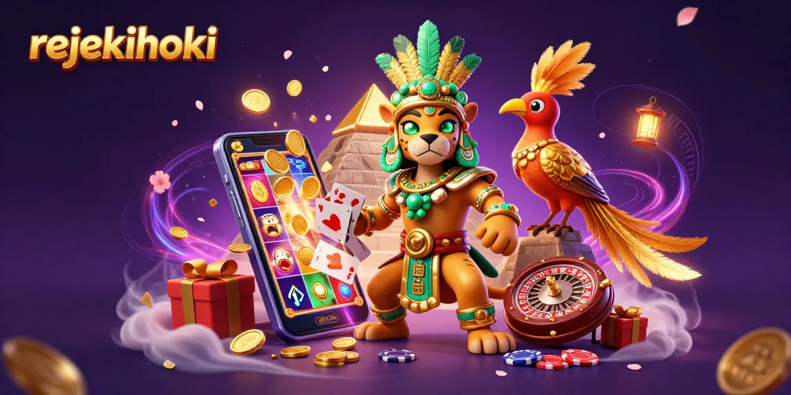 Experience the thrill of rejekihoki with a dynamic slot gaming scene featuring Mayan characters and exciting casino elements.