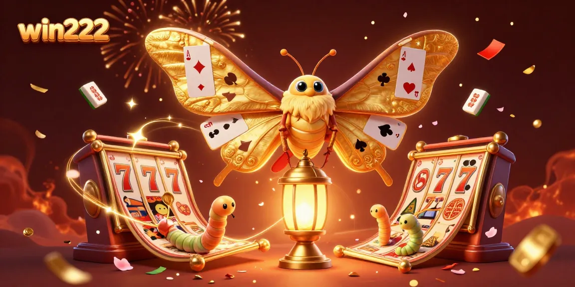 Experience the thrill of win222 with a vibrant casino scene featuring slots, golden symbols, and festive elements.