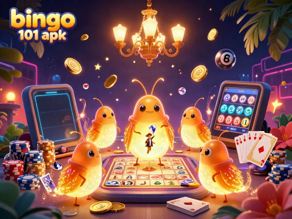 Play bingo 101 apk with vibrant glowworms lighting up the game with exciting prizes and rewards.