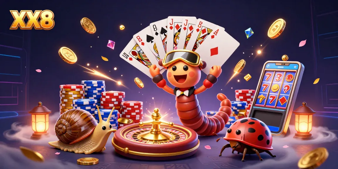 Experience the excitement of XX8 with a vibrant casino scene featuring a millipede dealer and dynamic game elements.
