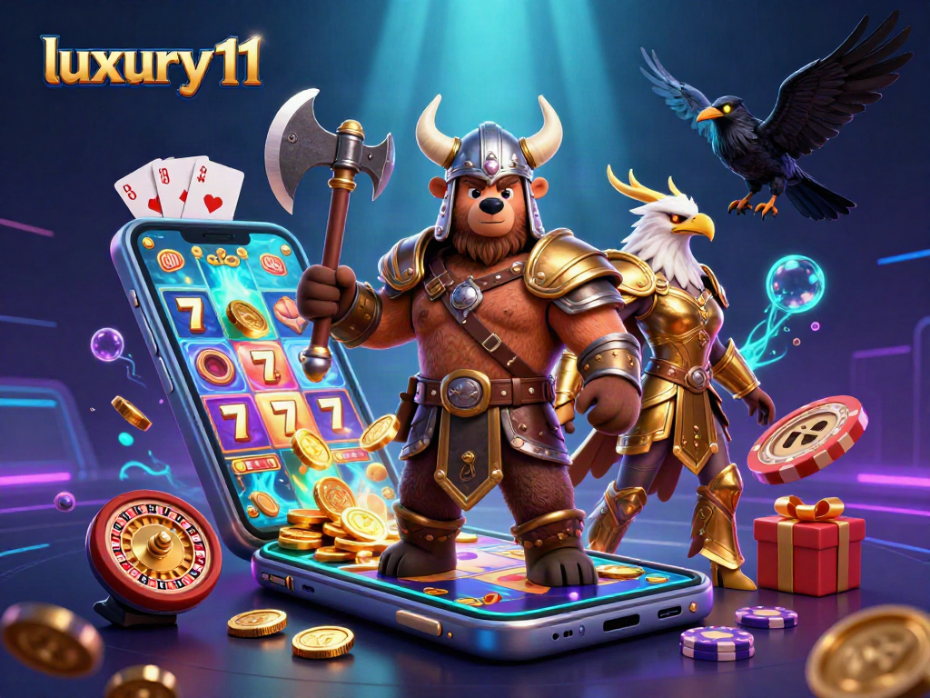 Engage in thrilling gameplay with luxury111 through a vibrant 3D casino scene featuring dynamic characters and casino elements.