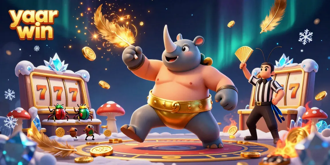 Experience powerful wins with yaar win in this vibrant casino illustration featuring lively characters and dynamic gaming elements.