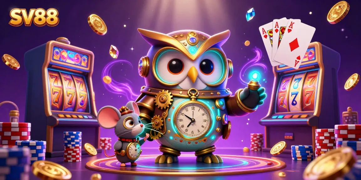 Spin the reels and win big at SV88 with a vibrant casino scene filled with sparkling gems and golden coins.