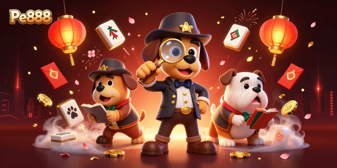 Experience Pe888's thrilling adventure with a detective and a bulldog solving clues in a vibrant casino atmosphere.