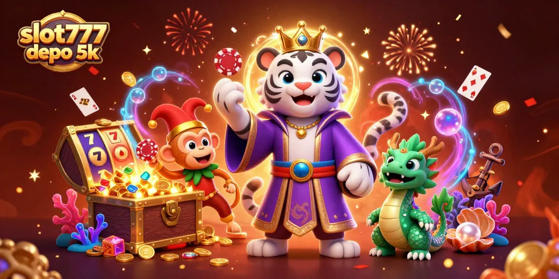 Experience winning action at slot777 depo 5k with this vibrant casino-themed digital illustration.