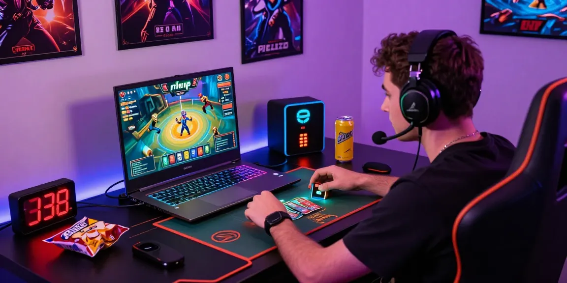 Dynamic player engaged in online rikvip card game, showcasing vibrant gaming atmosphere