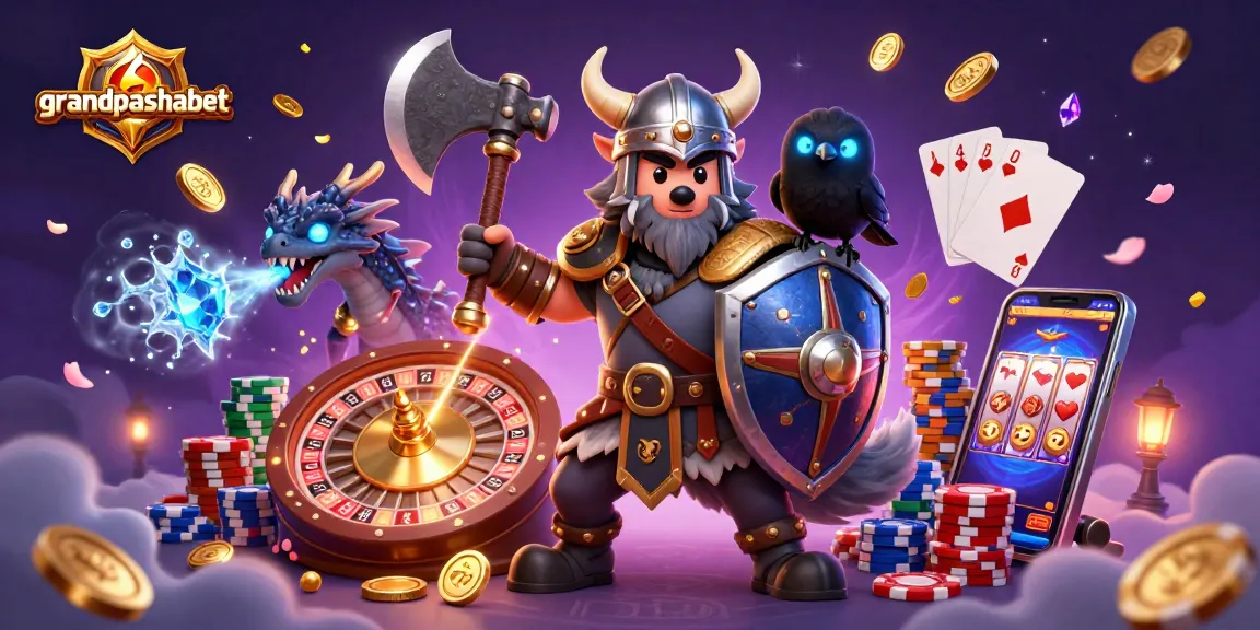 Experience thrilling gameplay with grandpashabet, featuring a Viking warrior and a fierce dragon in a casino setting.