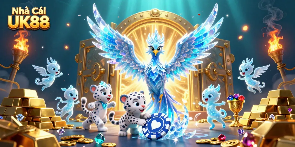 Engage in thrilling gameplay at Nhà Cái UK88 with vibrant casino-themed 3D illustration.