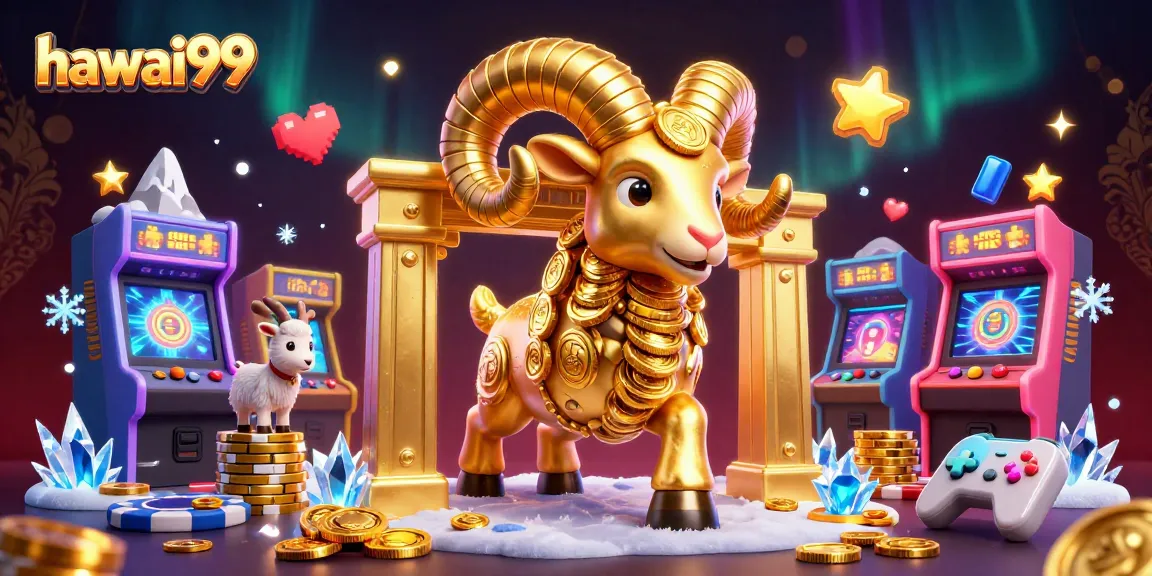 Experience thrilling moments at hawai99 with vibrant arcade game elements and a golden ram charging through