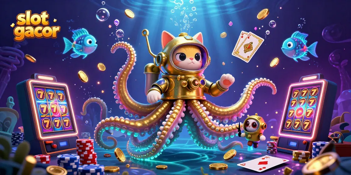 Pemain menikmati permainan slot gacor dengan simbol jackpot, uang emas, dan kombinasi pemenang lainnya di bawah lautan.